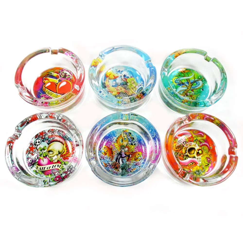 1 Glass Cigarette Ashtray Tattoo Design Holder Extinguishing Smoke Office Gift