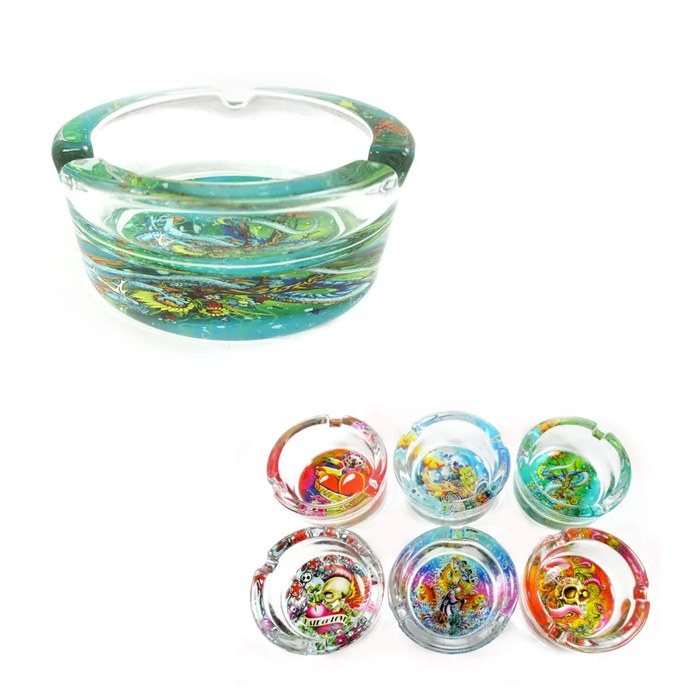 1 Glass Cigarette Ashtray Tattoo Design Holder Extinguishing Smoke Office Gift