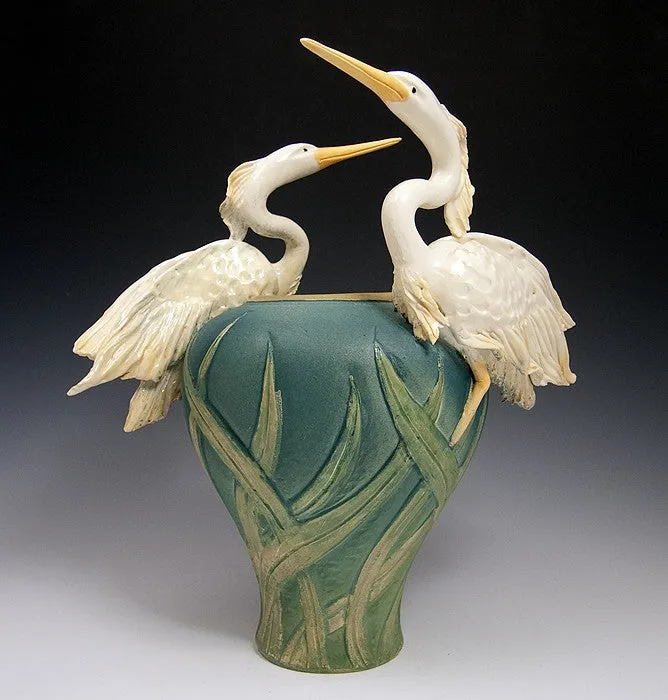 2 Herons Vase