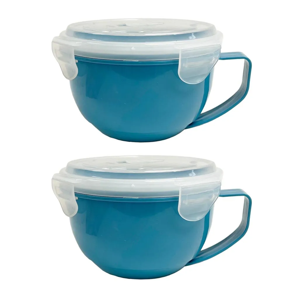 2 Microwave Soup Food Bowl 30oz Vent Lid Plastic Mug Freezer Containers Storage