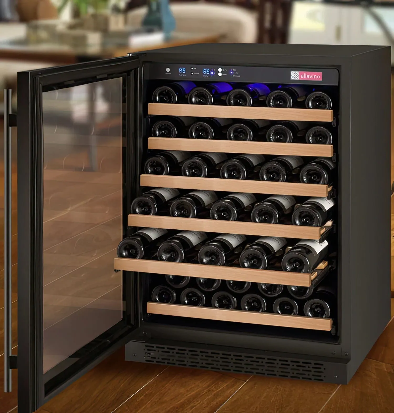 24" Wide FlexCount II Tru-Vino 56 Bottle Single Zone Black Left Hinge Wine Refrigerator