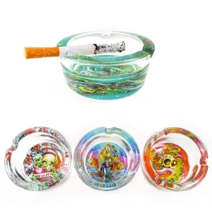 3 Clear Glass Tattoo Ashtray Skull Love Hate Design Smoking Cigarette Home Gift