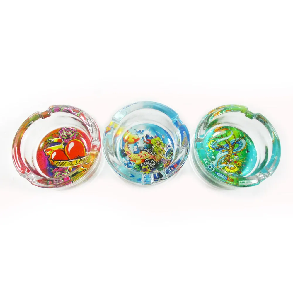 3 Clear Glass Tattoo Ashtray Skull Love Hate Design Smoking Cigarette Home Gift