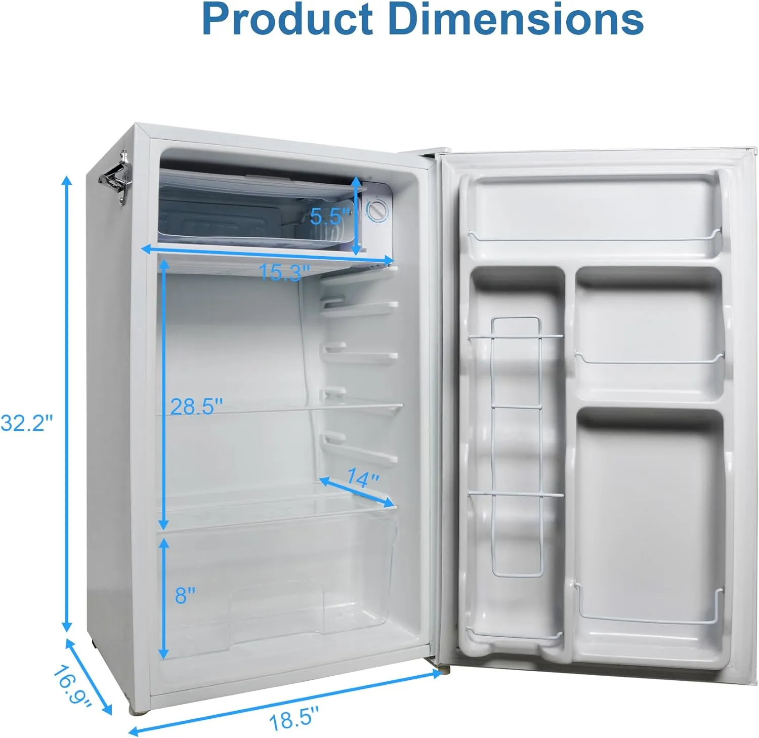 3.2 Cu.Ft Compact Mini Refrigerator with Freezer, 5 Temperature Settings, Single Door for Dorm, Office, Bedroom