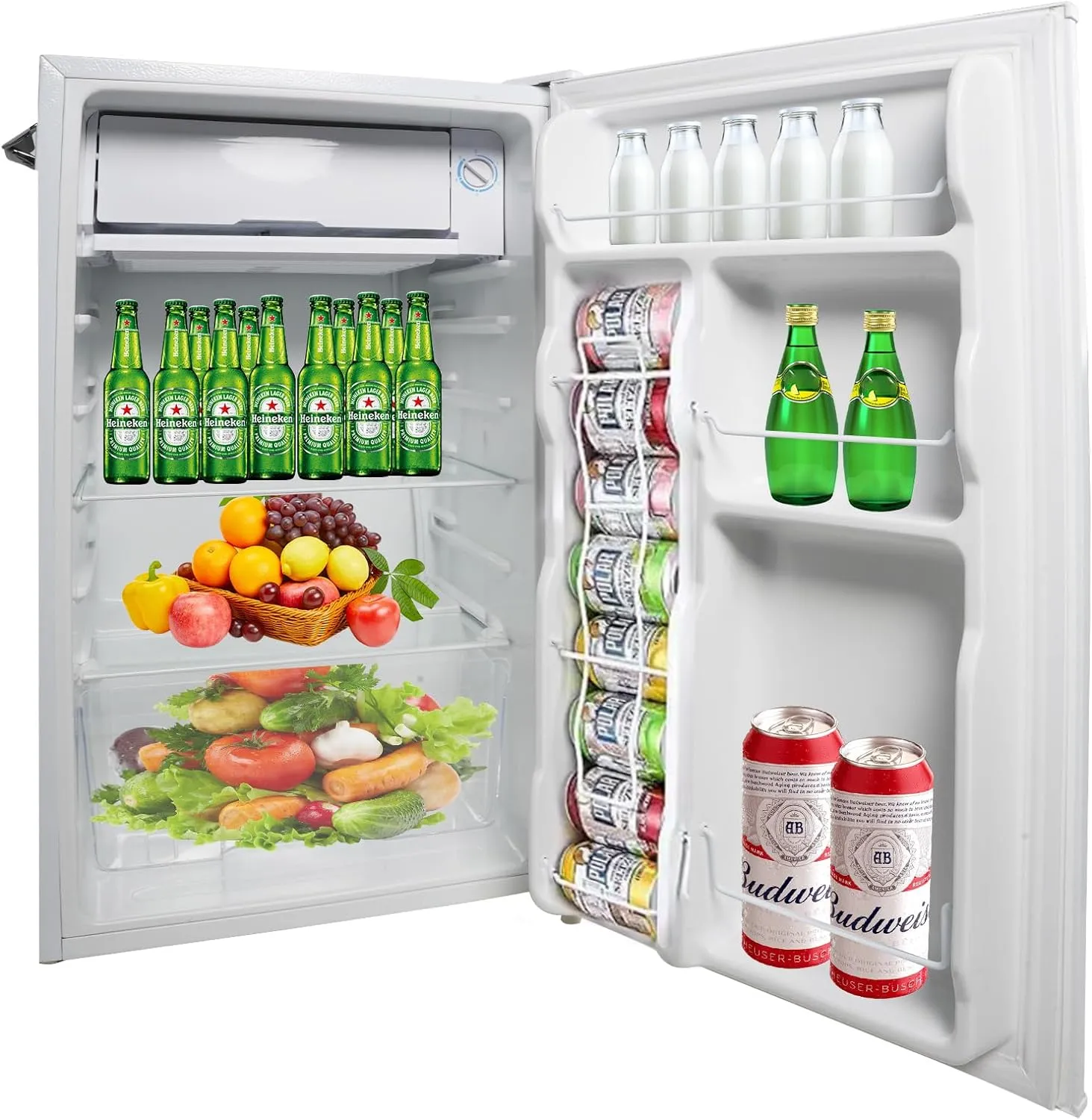 3.2 Cu.Ft Compact Mini Refrigerator with Freezer, 5 Temperature Settings, Single Door for Dorm, Office, Bedroom