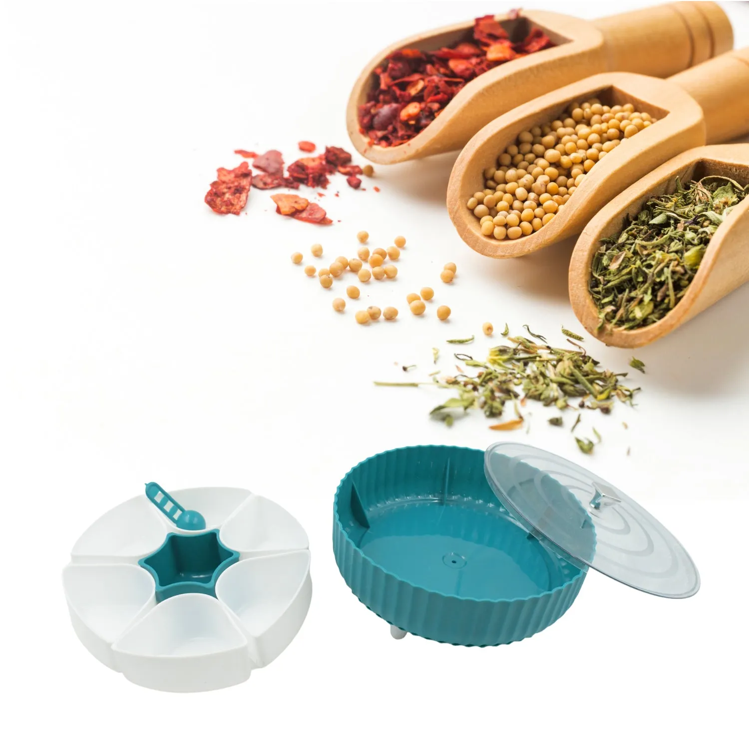 5811 360 Revolving Spice Box & Dry Fruit Box Plastic 7 Compartment Box Suitable For Multipurpose Storage Use like Dry Fruit , Spices , Pickle , Tea , & Sugar Etc, Kitchen Use