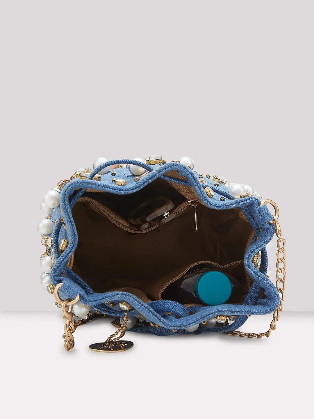 Caprese Emily In Paris Embellishment Work Party Wear Small Sling Handbag Blue