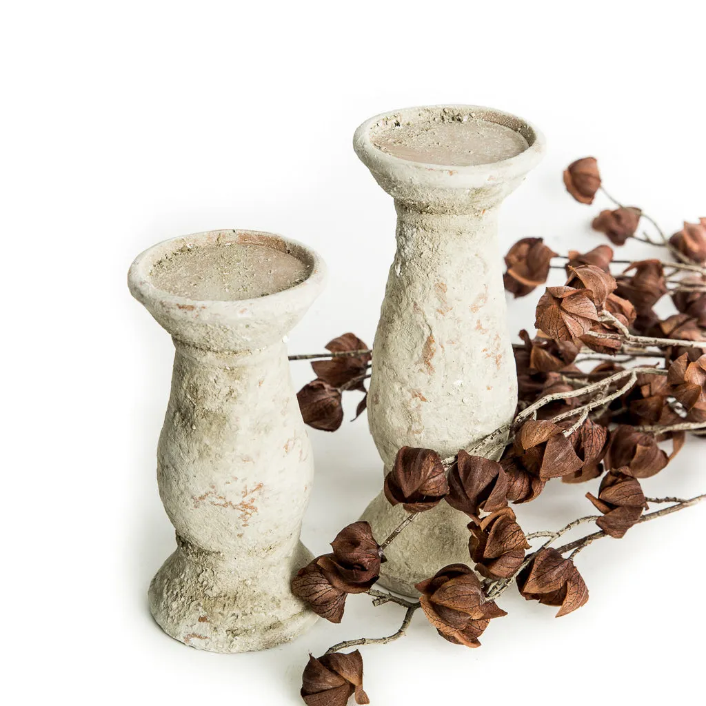 Distressed Cement Candle Holder