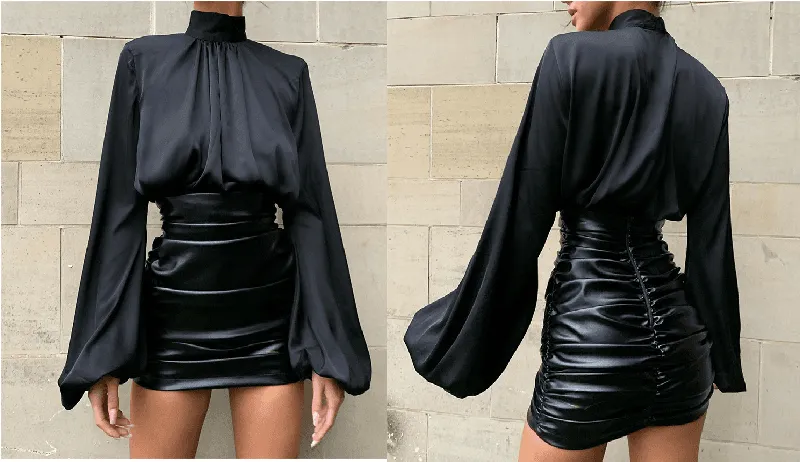 Fashion Chic Satin High Neck Blouse Shirt