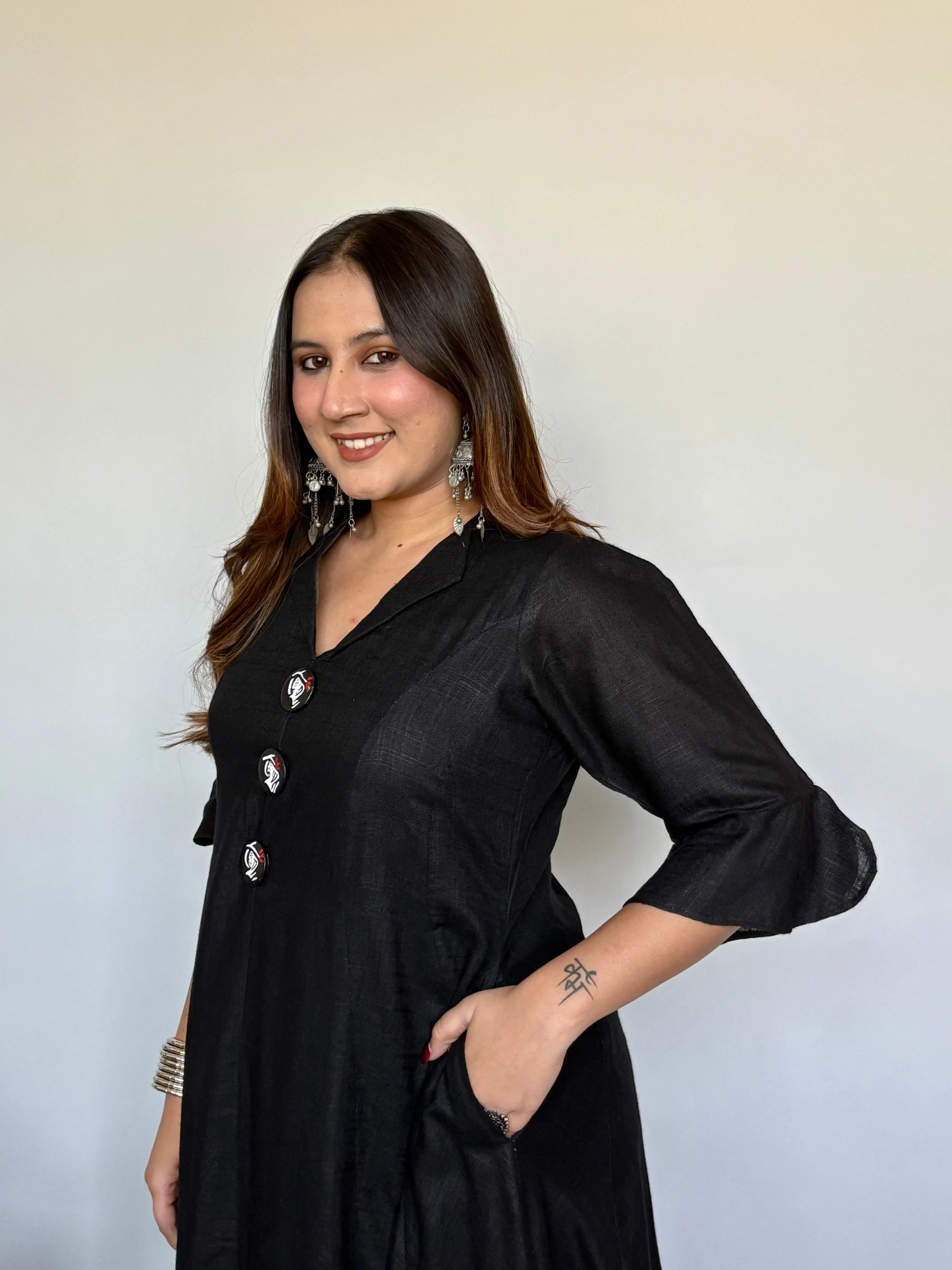 Flared Black Midi Dress