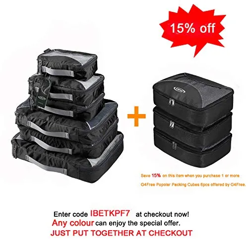 G4Free Packing Cubes 6pcs Set Travel Accessories Organizers Versatile Travel Packing Bags(Black)
