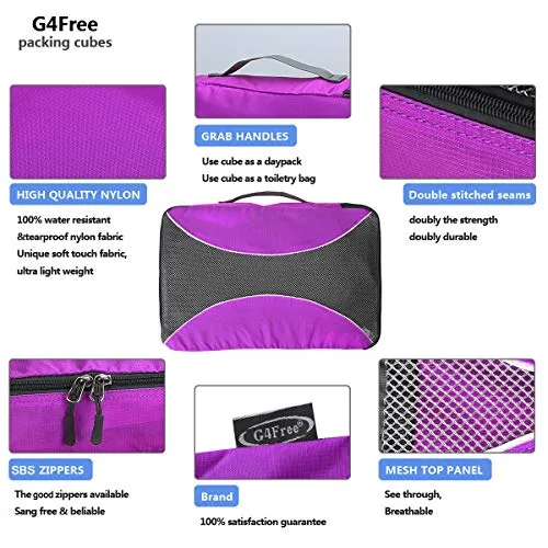 G4Free Packing Cubes 6pcs Set Travel Accessories Organizers Versatile Travel Packing Bags(Purple)