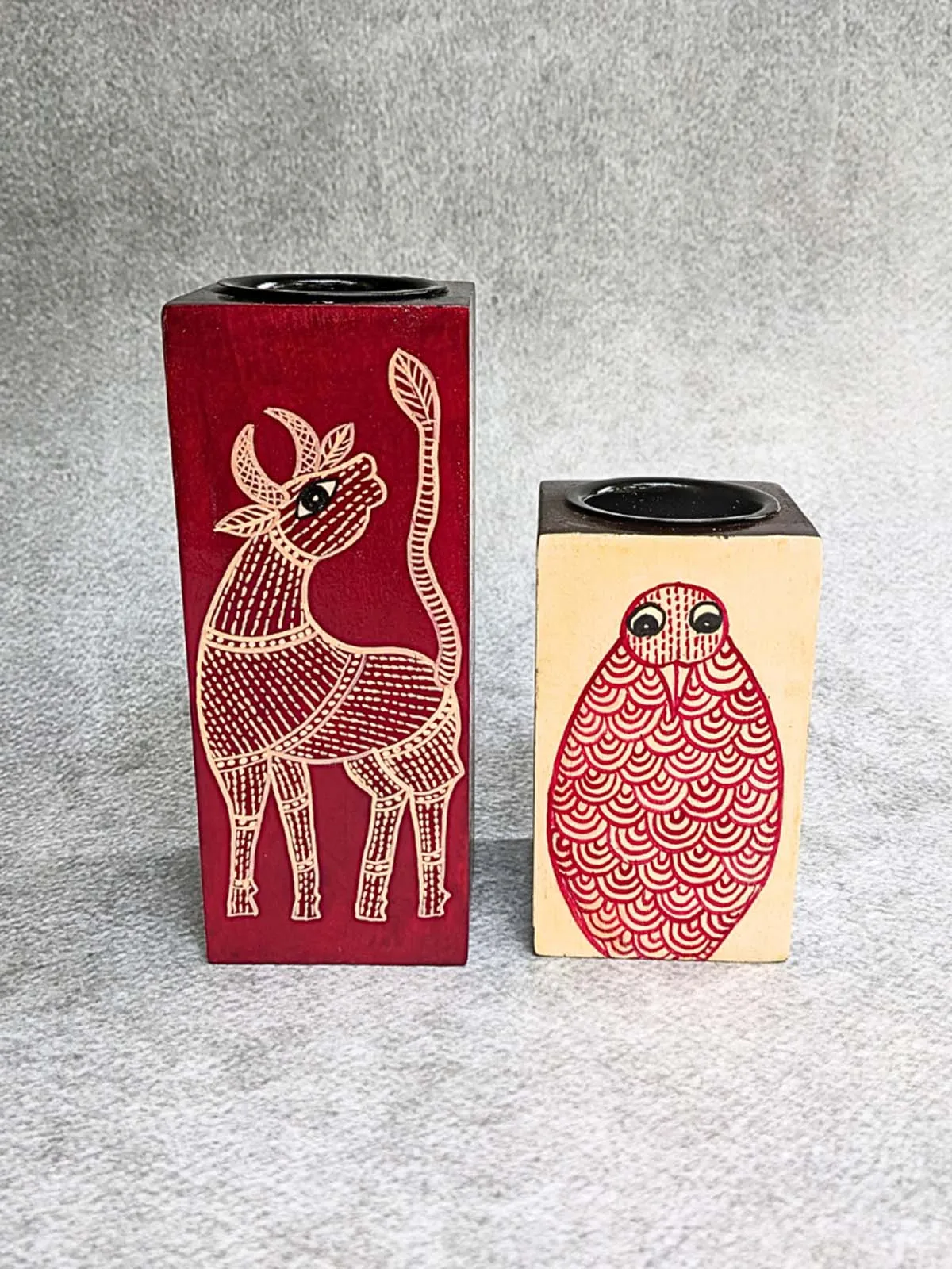 Hand Painted Gond Art Candle Holder Pair