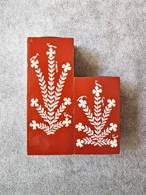 Hand Painted Warli Art Birds on a Tree Candle Holder Pair