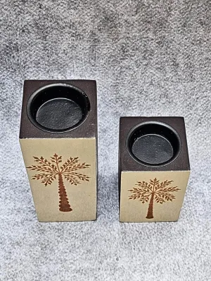Hand Painted Warli Art Golden Tree Candle Holder Pair