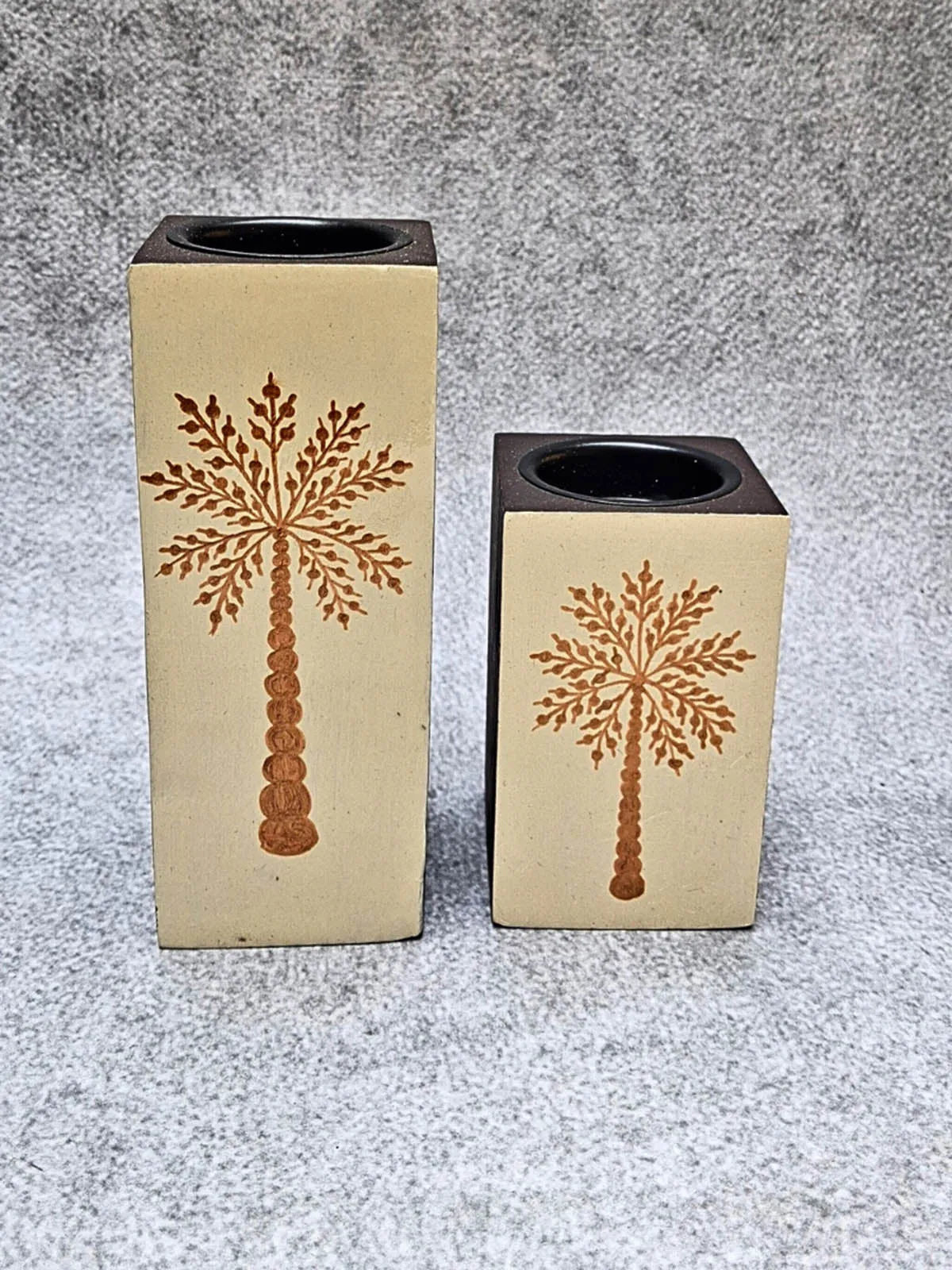 Hand Painted Warli Art Golden Tree Candle Holder Pair