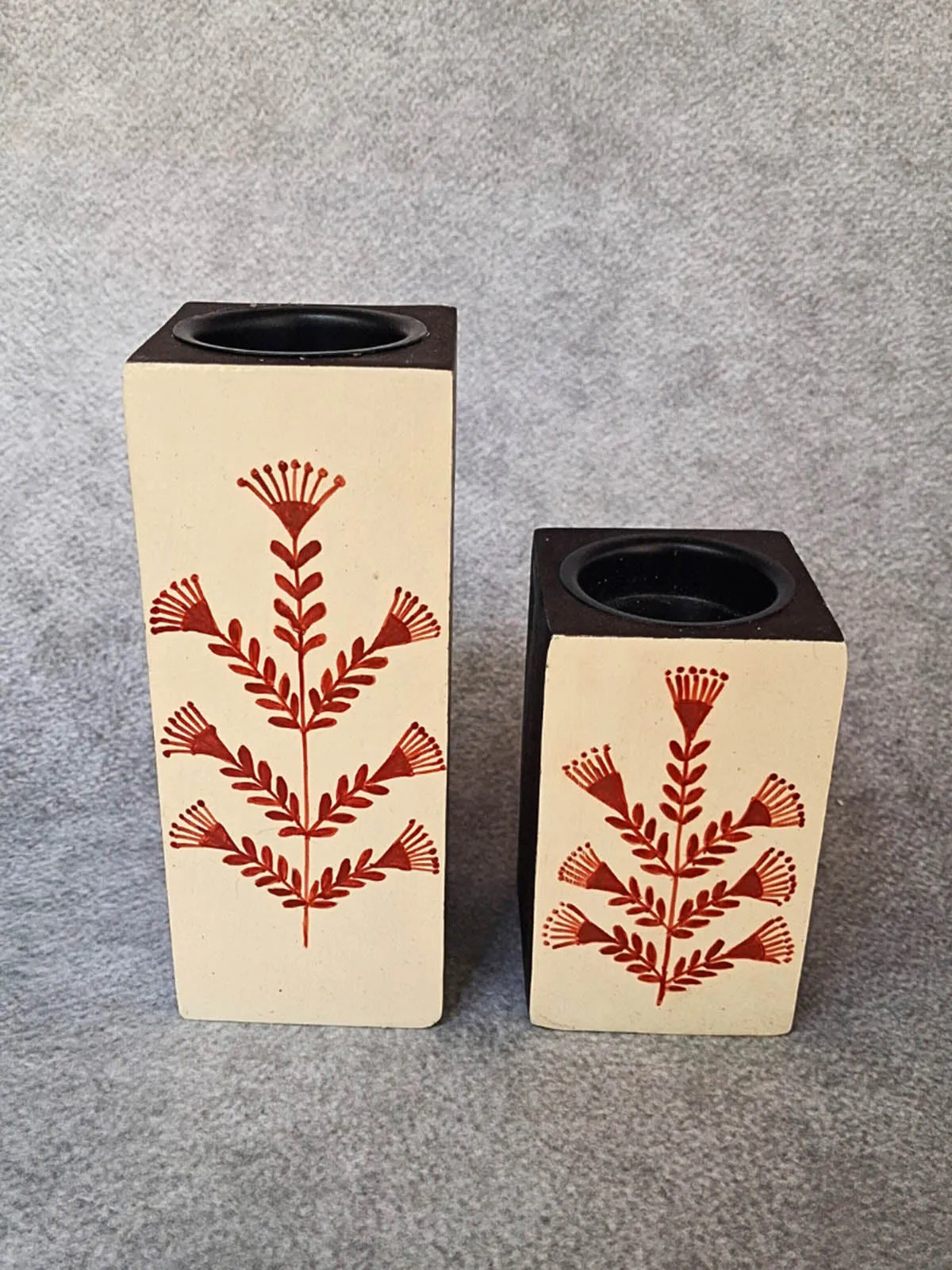 Hand Painted Warli Art Happy Tree Candle Holder Pair