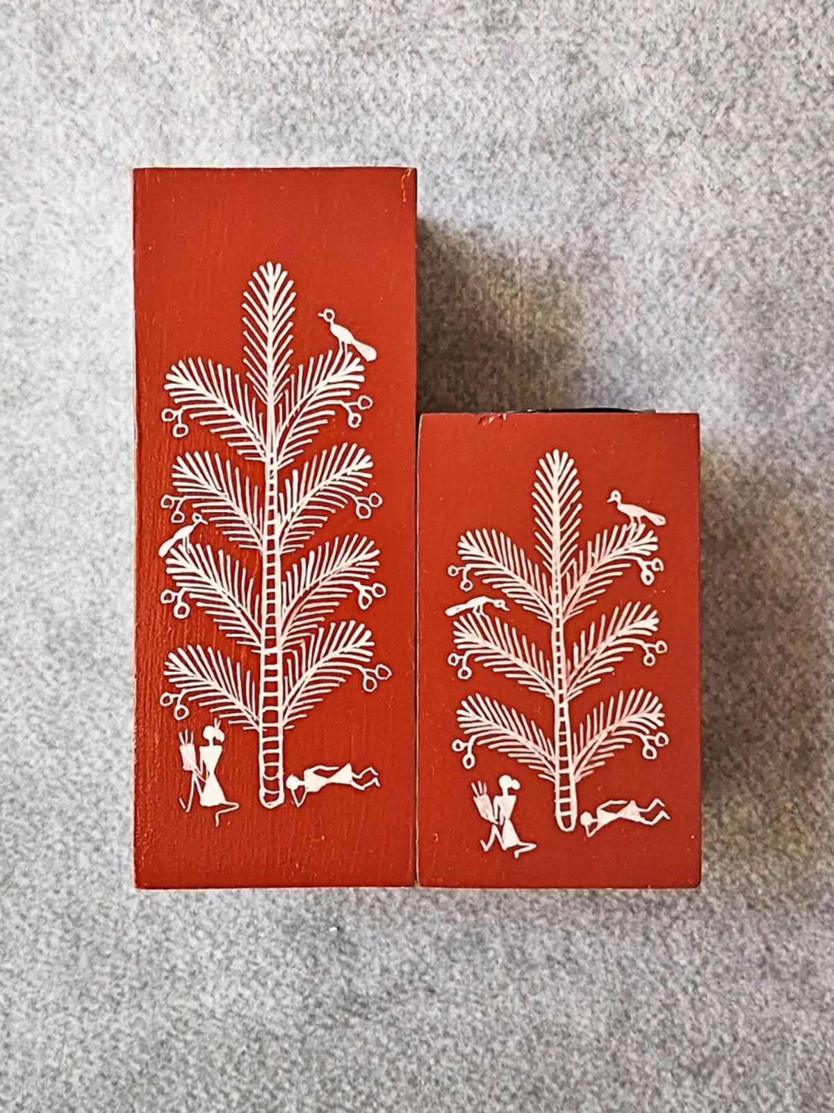 Hand Painted Warli Art Lazy Life Candle Holder Pair