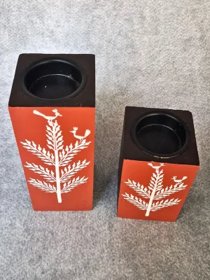 Hand Painted Warli Art Solace Candle Holder Pair