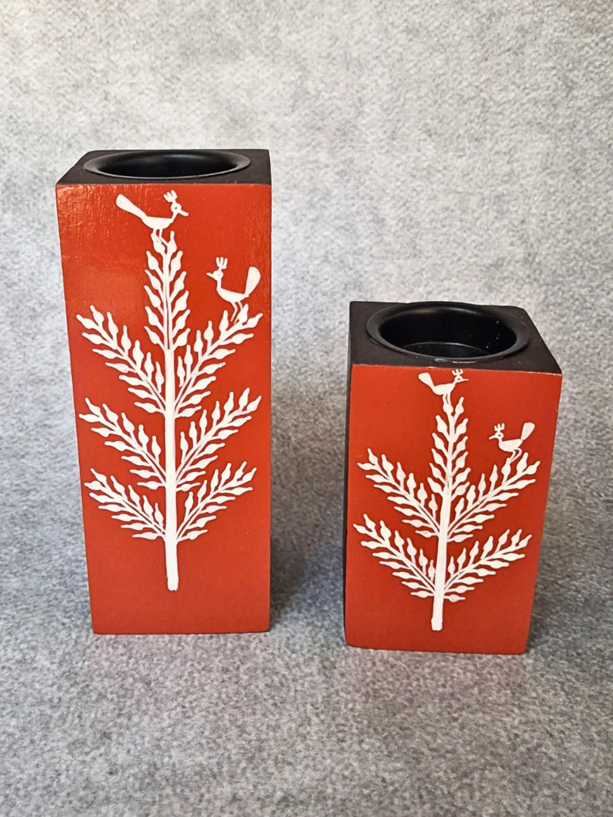 Hand Painted Warli Art Solace Candle Holder Pair