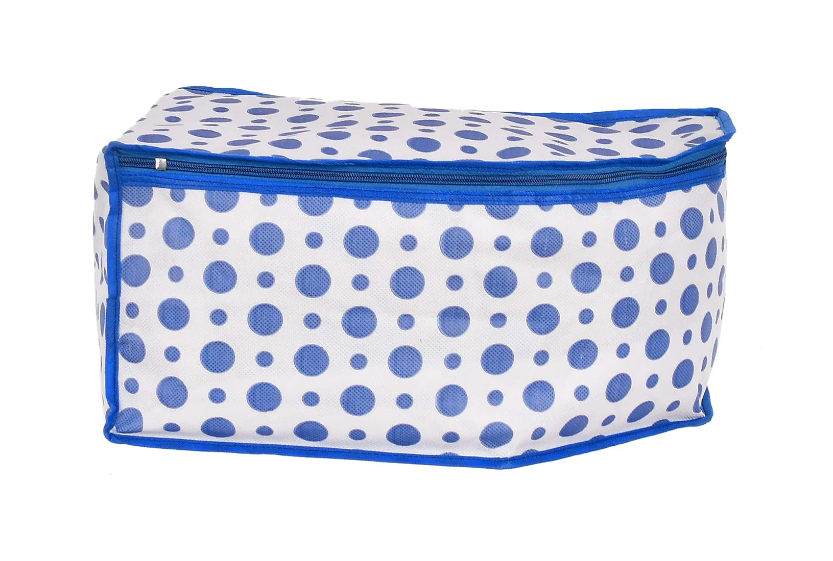 Heart Home Dot Printed Foldable, Lightweight Non-Woven Blouse & Saree Cover/Organizer Set With Tranasparent Window- Pack of 6 (Blue)-46HH0469