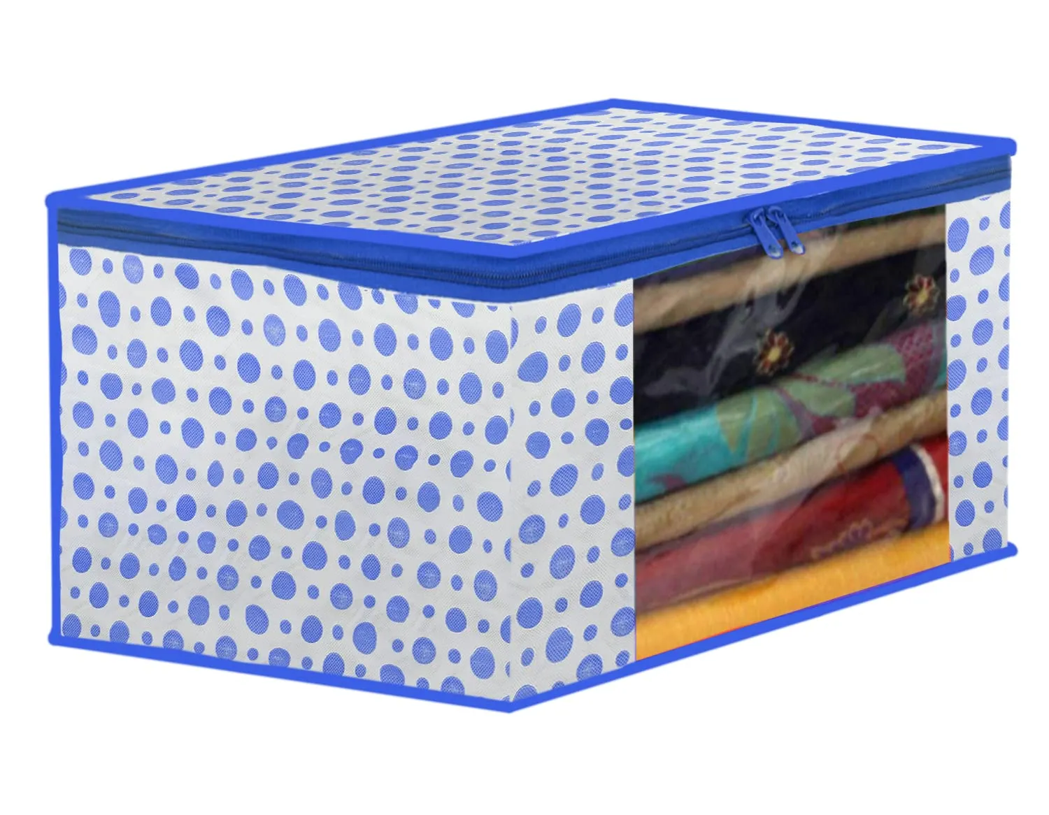 Heart Home Dot Printed Foldable, Lightweight Non-Woven Blouse & Saree Cover/Organizer Set With Tranasparent Window- Pack of 6 (Blue)-46HH0469