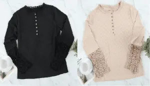 Lace Stitching  Long-sleeved Knitted Top