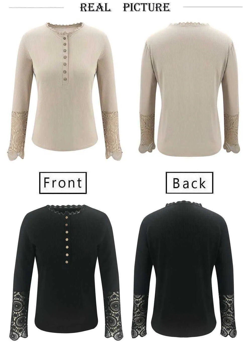 Lace Stitching  Long-sleeved Knitted Top