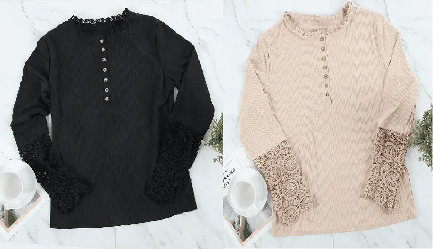 Lace Stitching  Long-sleeved Knitted Top