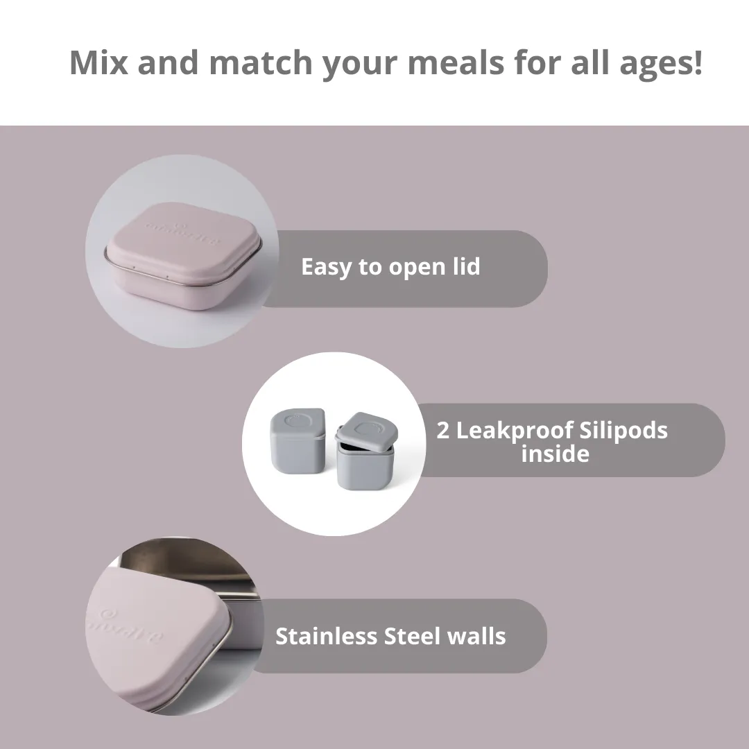 Miniware Grow Bento with 2 silipods Lunch Box - Cotton Candy/Grey
