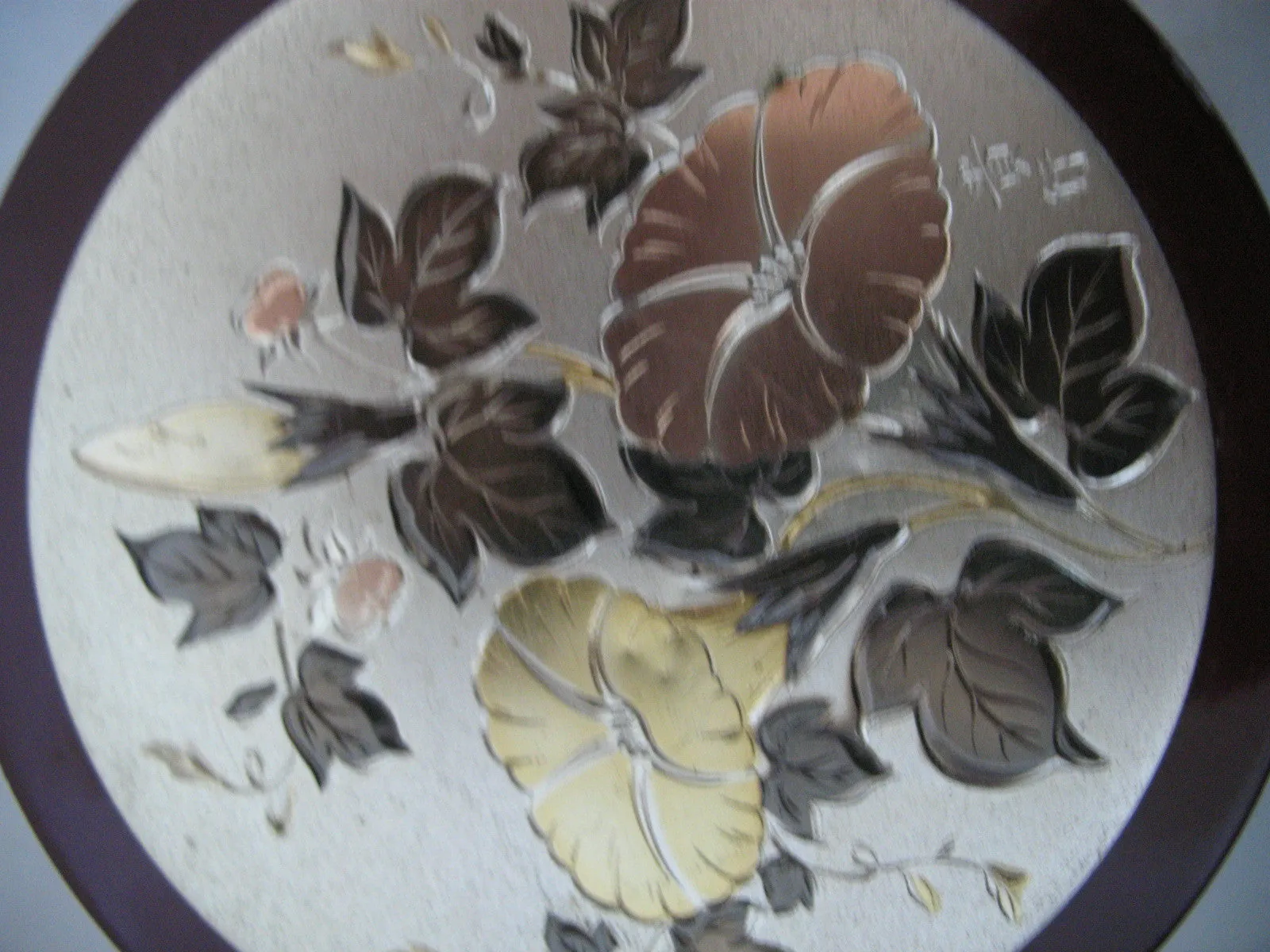 RED Maroon ROUND Box CONTAINER CONTAINERS Jewelry Trinket Storage Etched Asian Floral Flowers