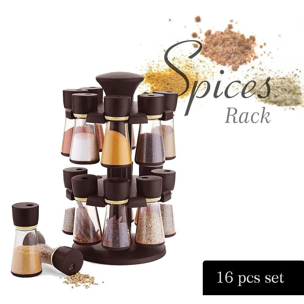 Revolving Plastic Spice Rack Masala Organiser (16 Pcs)