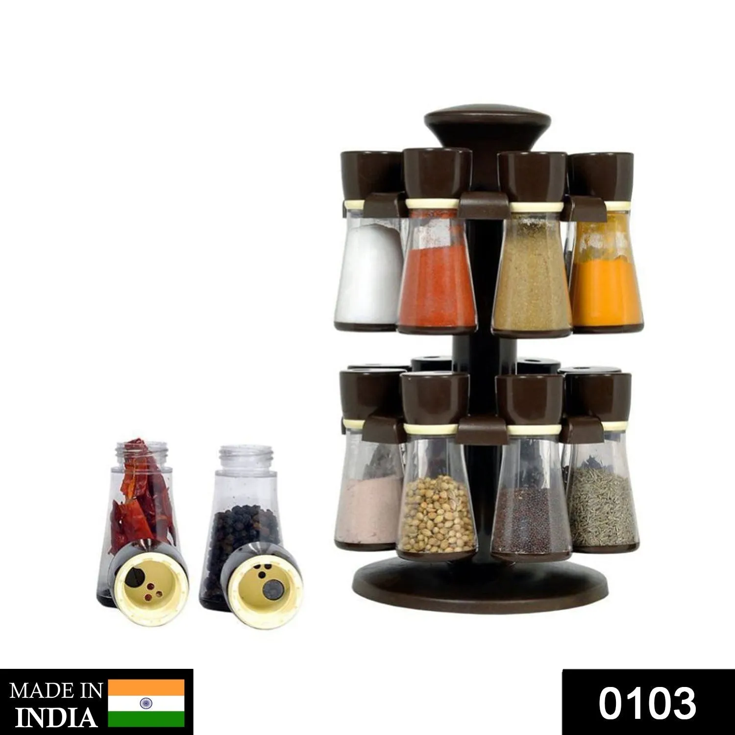 Revolving Plastic Spice Rack Masala Organiser (16 Pcs)