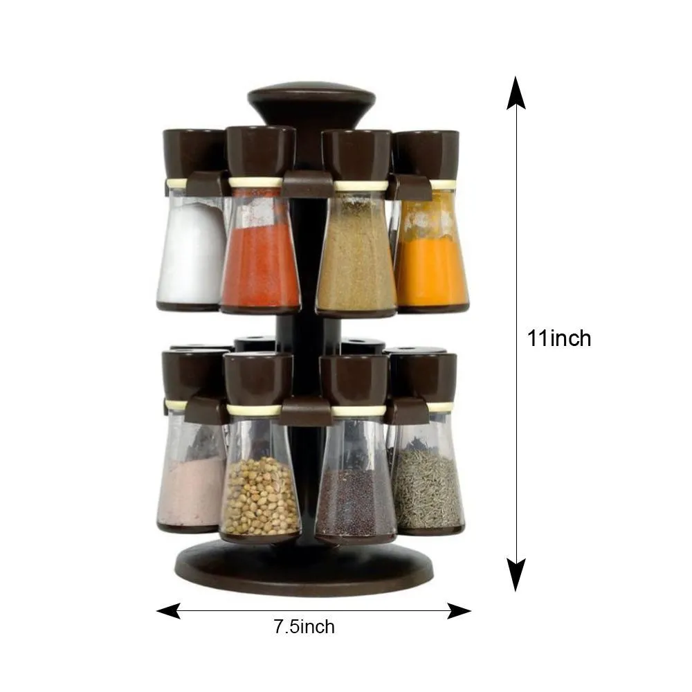 Revolving Plastic Spice Rack Masala Organiser (16 Pcs)