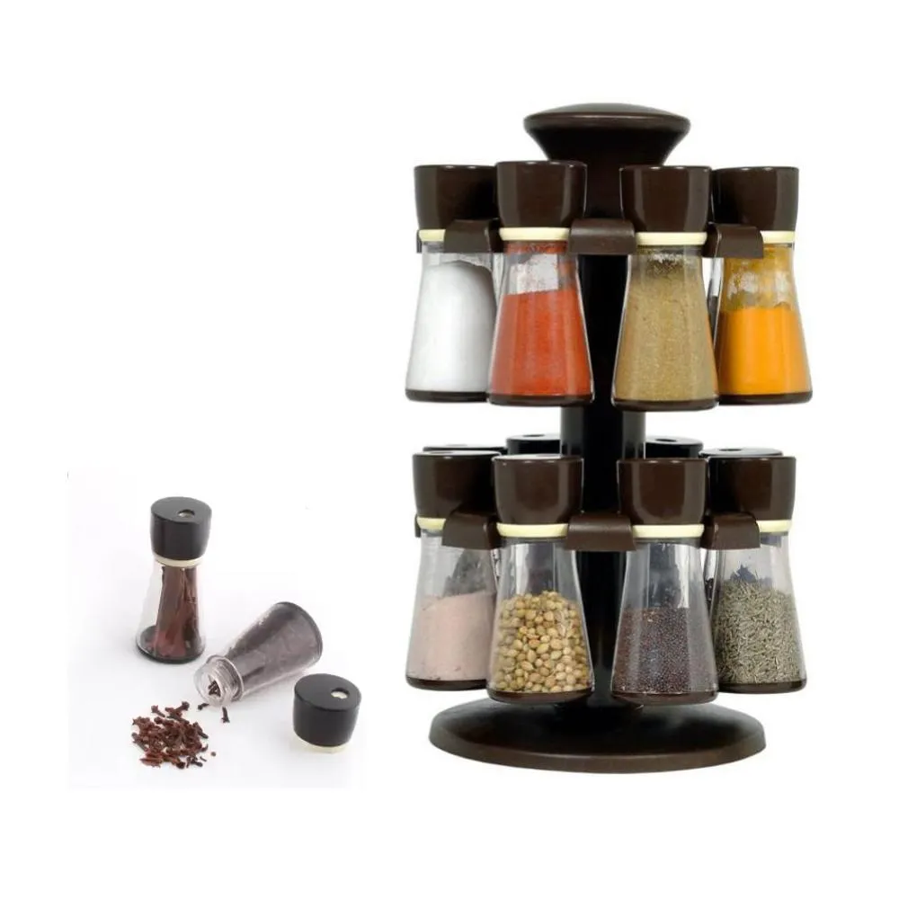 Revolving Plastic Spice Rack Masala Organiser (16 Pcs)