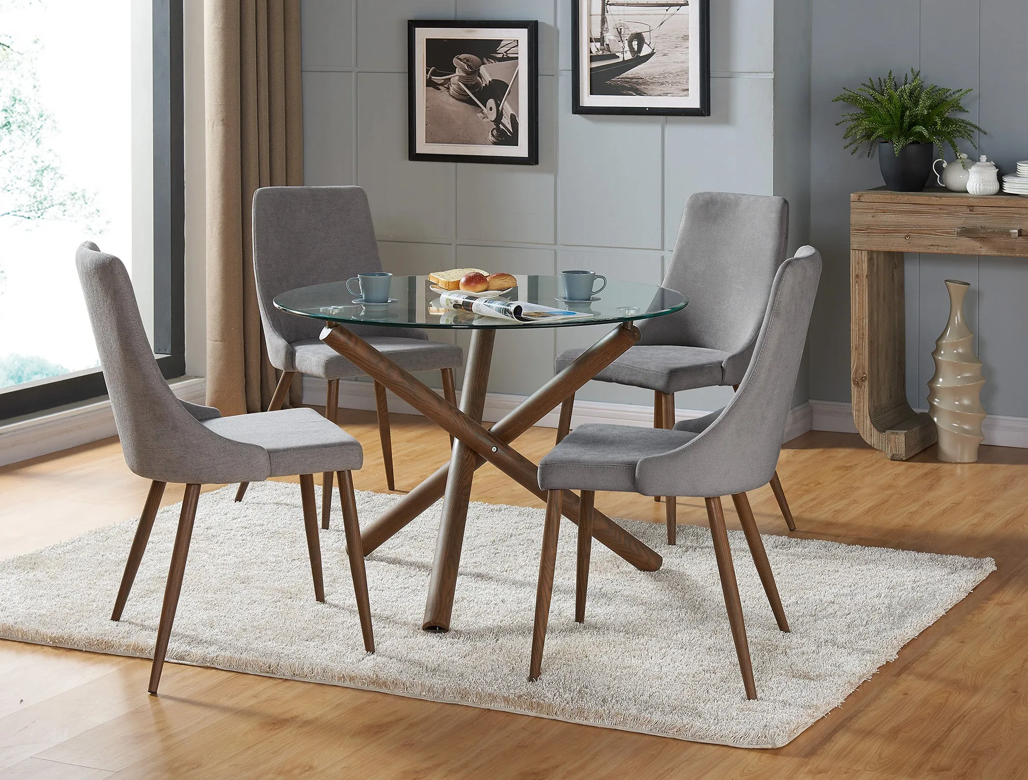 Round Glass Dining Table Rocca Walnut