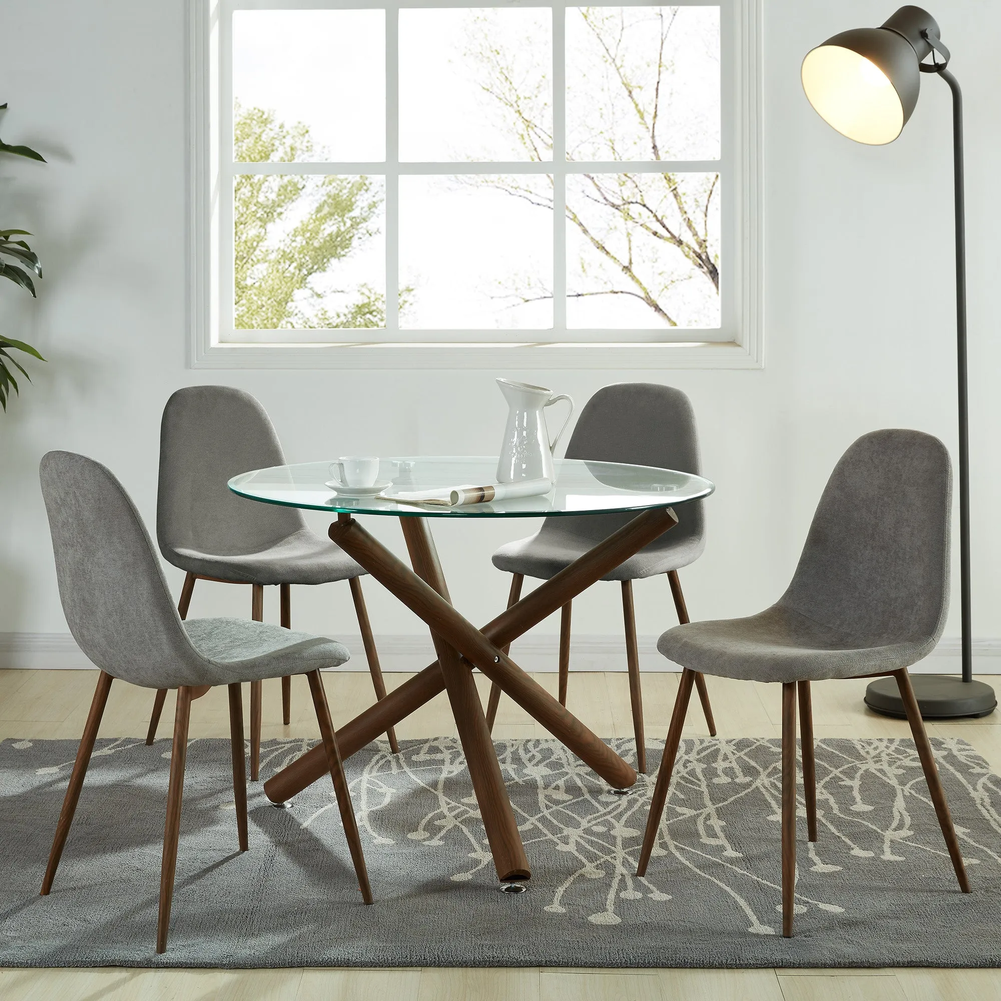 Round Glass Dining Table Rocca Walnut