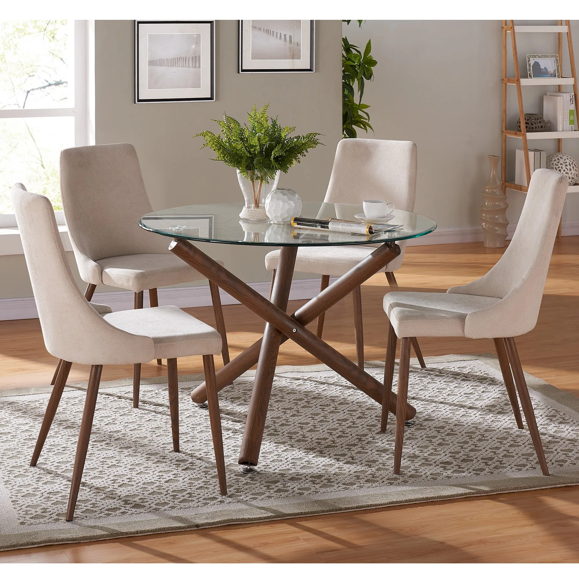 Round Glass Dining Table Rocca Walnut
