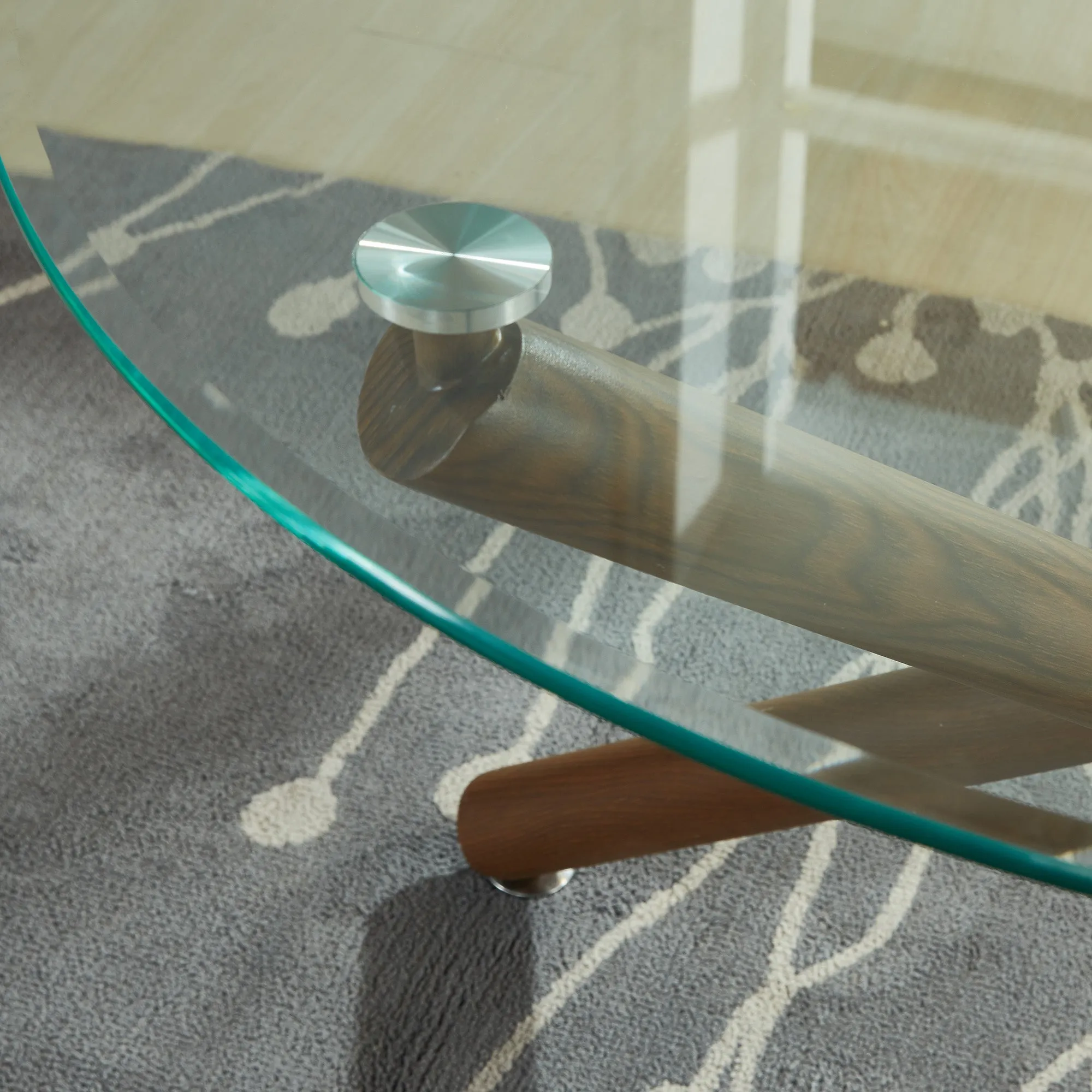 Round Glass Dining Table Rocca Walnut
