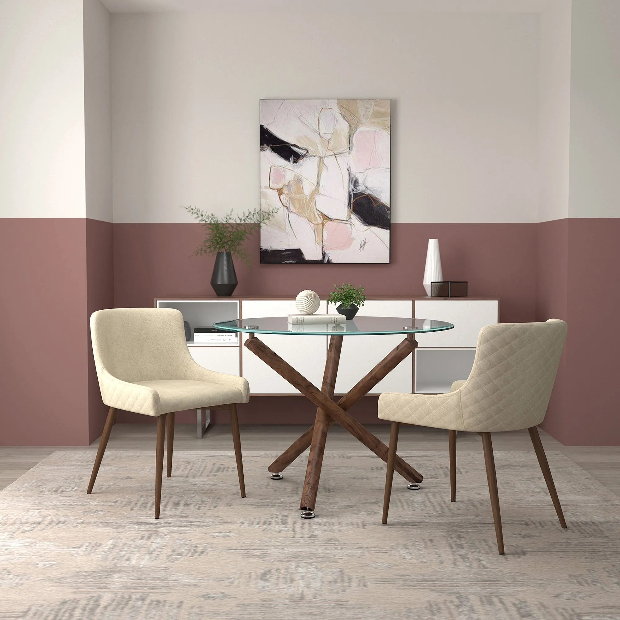 Round Glass Dining Table Rocca Walnut