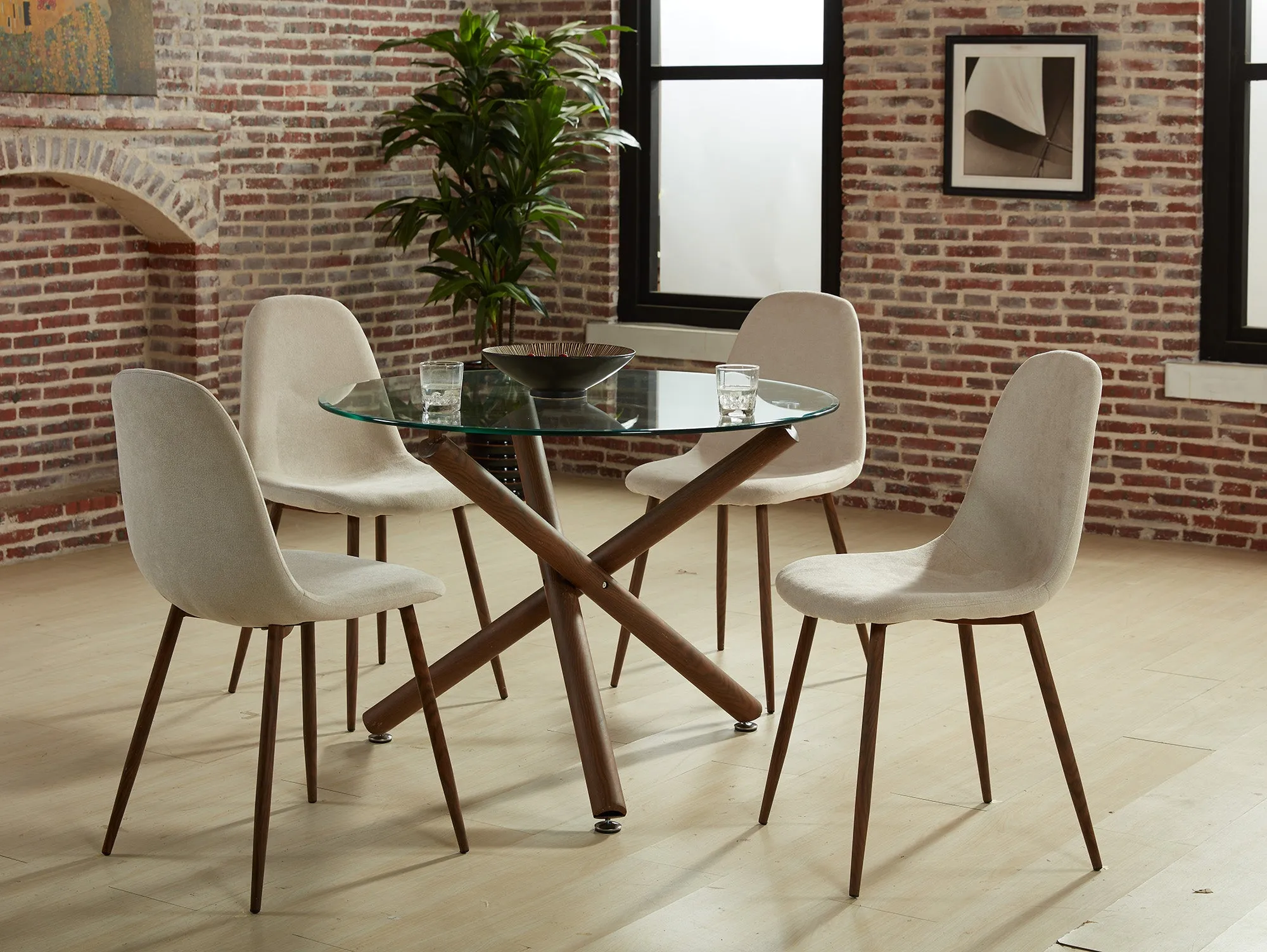 Round Glass Dining Table Rocca Walnut