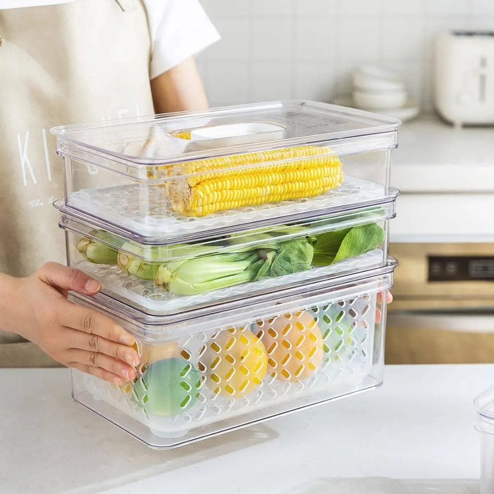 Transparent Refrigerator Food Storage Containers with Drainer