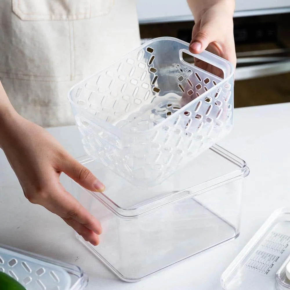 Transparent Refrigerator Food Storage Containers with Drainer