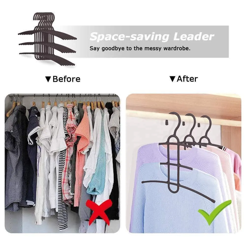 upra Shirt Hangers Space Saving Plastic 5-Pack, Durable Multi-Functional Non-Slip Clothes Hangers Closet Organizers, for Coats Jackets Pants Dress Scarf, Dorm Room/Apartment Essentials