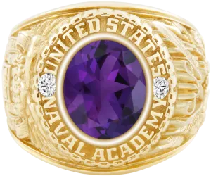 USNA Class Ring Mod™ with Amethyst Centerpiece and Diamond Dividers