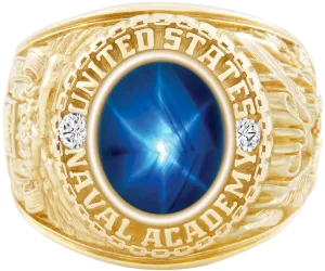 USNA Class Ring Mod™ with Blue Star Sapphire Centerpiece and Diamond Dividers
