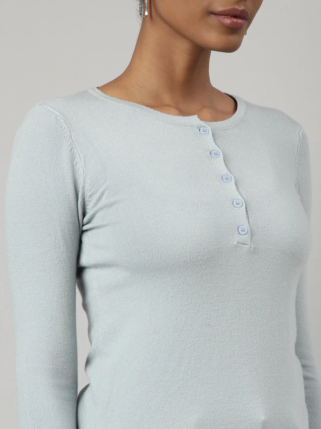 Women Grey Fitted Casual Winter Wear Top