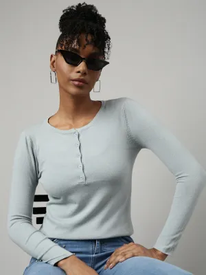 Women Grey Fitted Casual Winter Wear Top